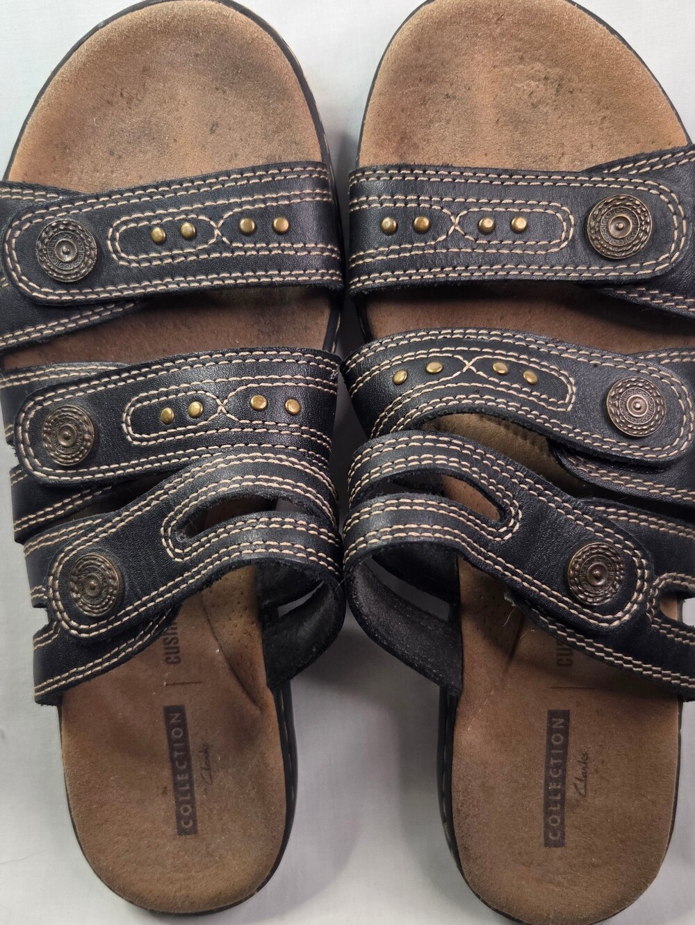2 Pair Clarks Leather Slide Sandals Womens Sz 8 1 Brown 1 Black Studded Cushion